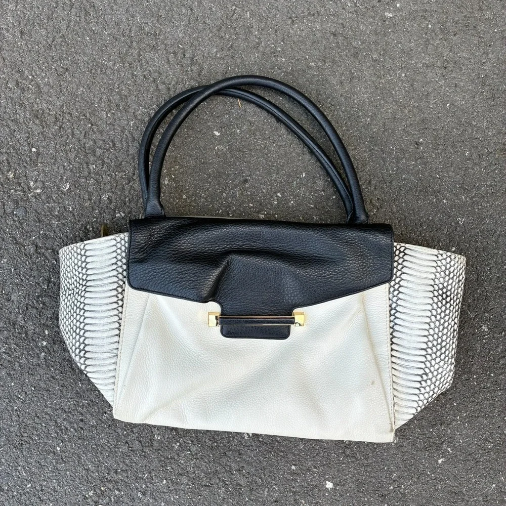 Vince Camuto Julia Satchel Women's Leather Python Snake Colorblock Handbag